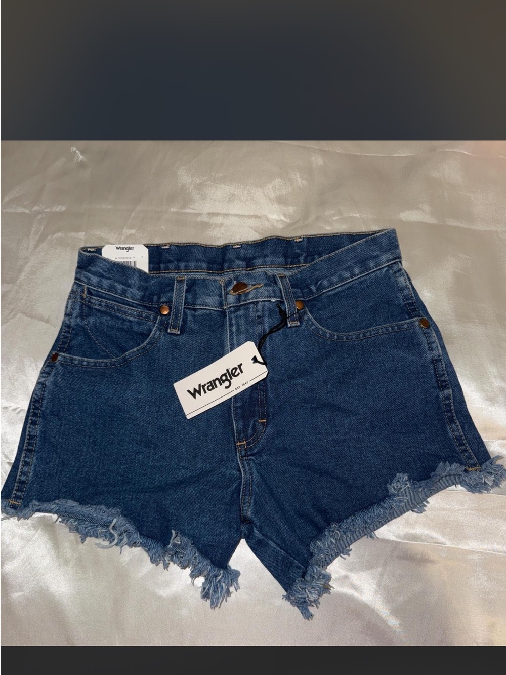 Wrangler Women's Dark Blue Frayed Hem Denim Cutoff Shorts